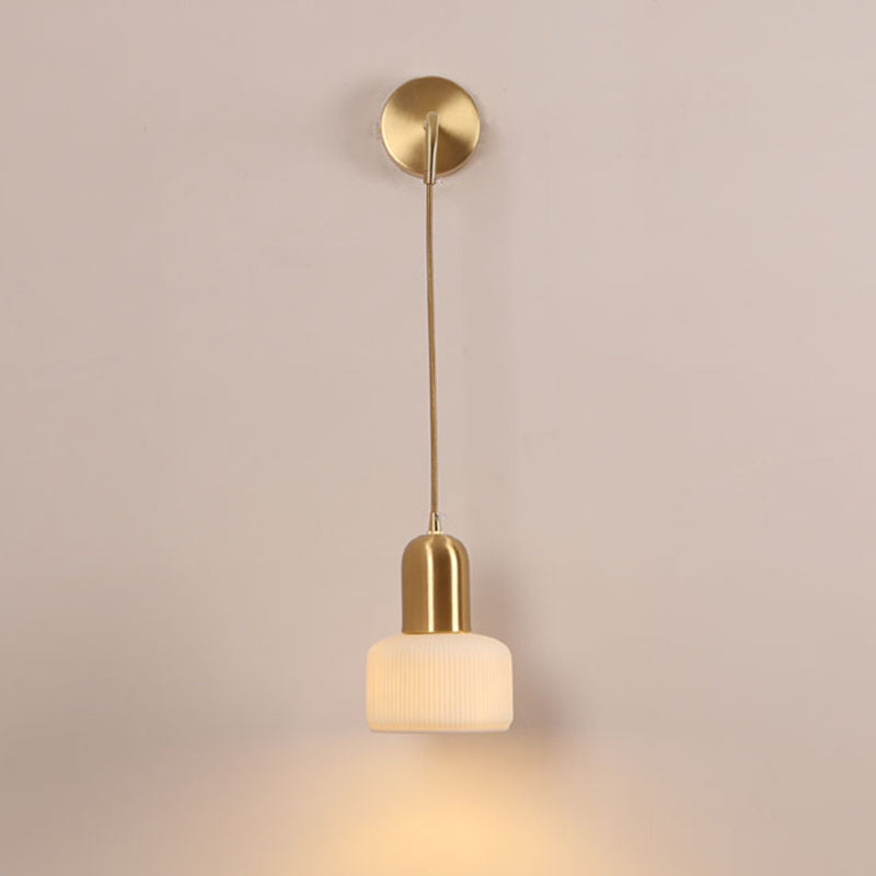 Nordic Style Wall Light Cylinder Shape Wall Lamp with Ceramics Shade for Bedroom