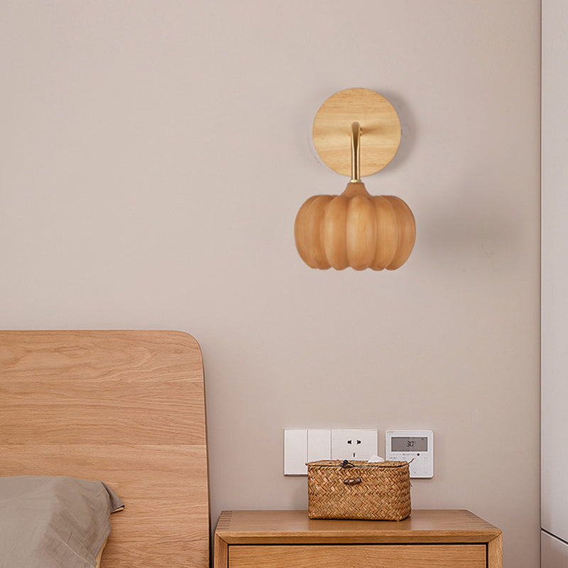 Modern Simple Wooden Wall Light Pumpkin Shape Wall Lamp for Living Room
