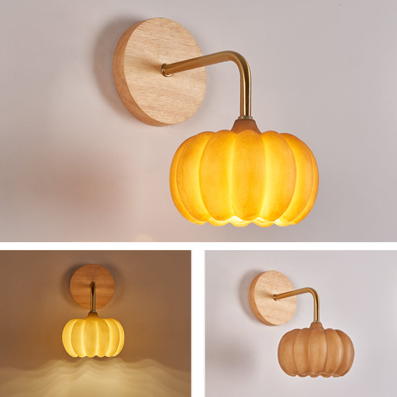 Modern Simple Wooden Wall Light Pumpkin Shape Wall Lamp for Living Room