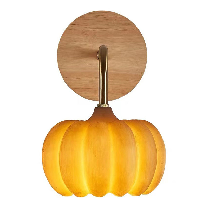Modern Simple Wooden Wall Light Pumpkin Shape Wall Lamp for Living Room