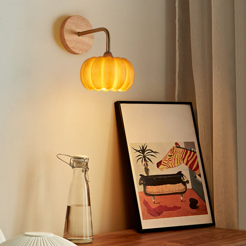 Modern Simple Wooden Wall Light Pumpkin Shape Wall Lamp for Living Room