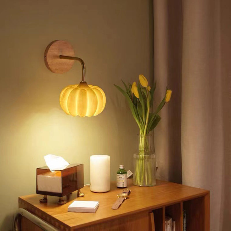 Modern Simple Wooden Wall Light Pumpkin Shape Wall Lamp for Living Room