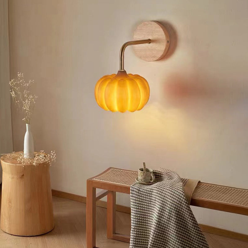 Modern Simple Wooden Wall Light Pumpkin Shape Wall Lamp for Living Room