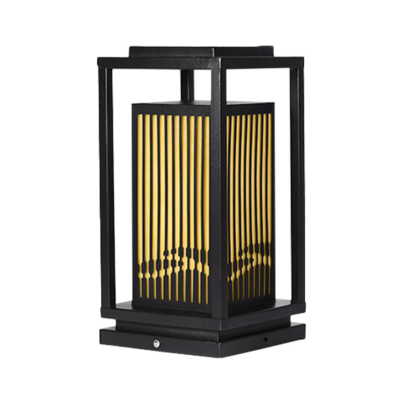Rectangular Solar Pillar Lamp Modern Black Waterproof Light for Courtyard