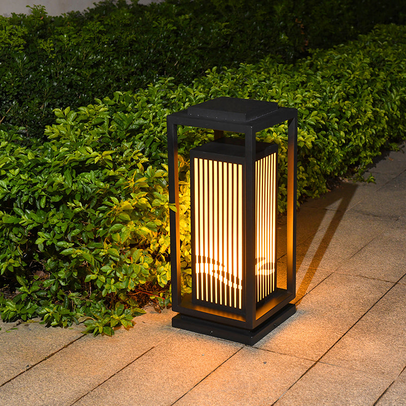 Rectangular Solar Pillar Lamp Modern Black Waterproof Light for Courtyard