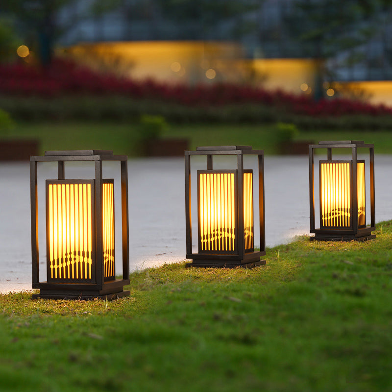 Rectangular Solar Pillar Lamp Modern Black Waterproof Light for Courtyard