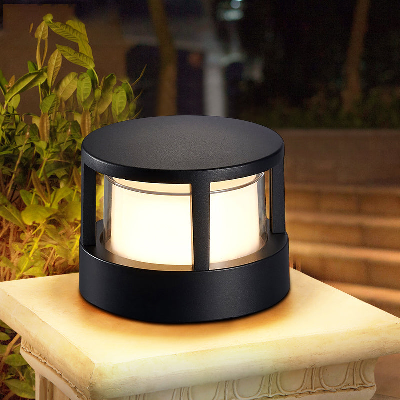 Contemporary Metal Pillar Lamp Circle Shape Outdoor Waterproof Light with Plastic Shade