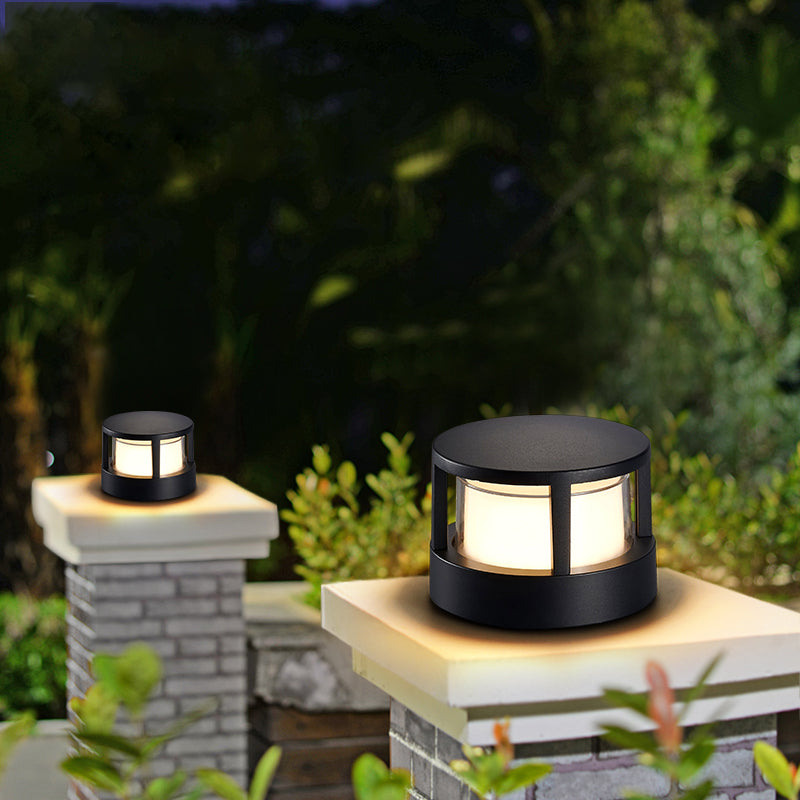 Contemporary Metal Pillar Lamp Circle Shape Outdoor Waterproof Light with Plastic Shade