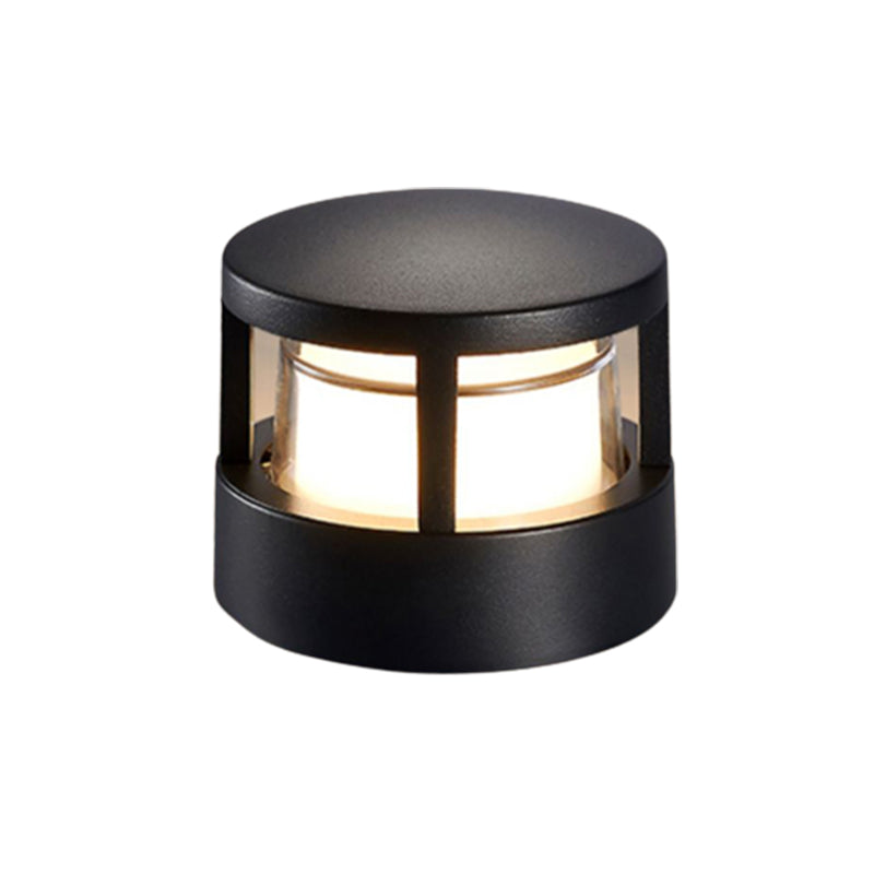 Contemporary Metal Pillar Lamp Circle Shape Outdoor Waterproof Light with Plastic Shade