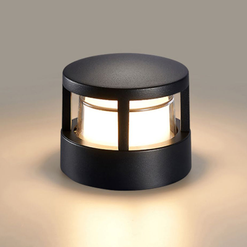 Contemporary Metal Pillar Lamp Circle Shape Outdoor Waterproof Light with Plastic Shade