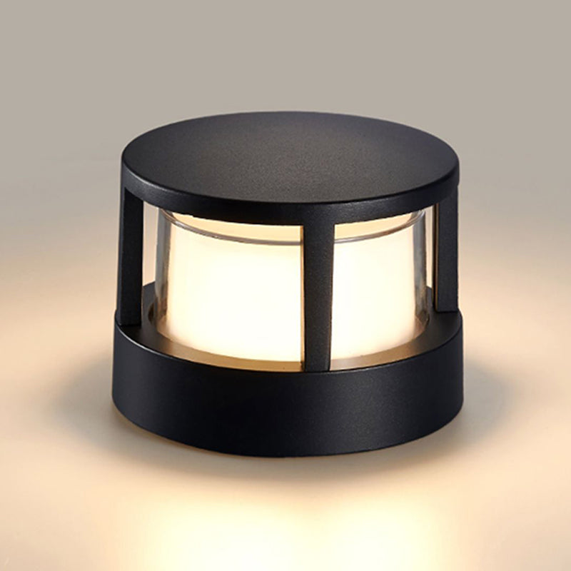 Contemporary Metal Pillar Lamp Circle Shape Outdoor Waterproof Light with Plastic Shade