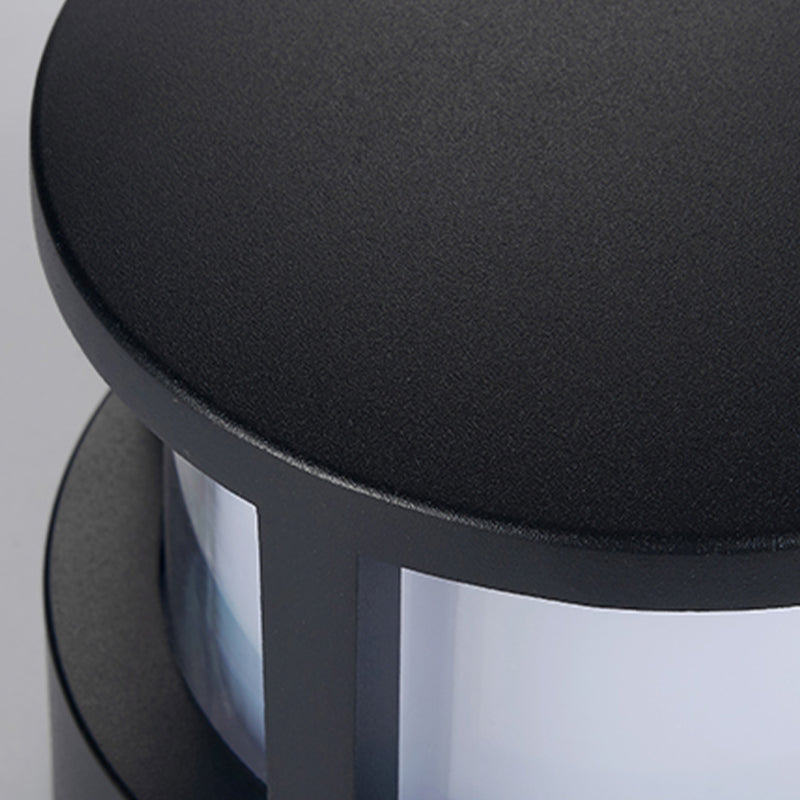 Contemporary Metal Pillar Lamp Circle Shape Outdoor Waterproof Light with Plastic Shade