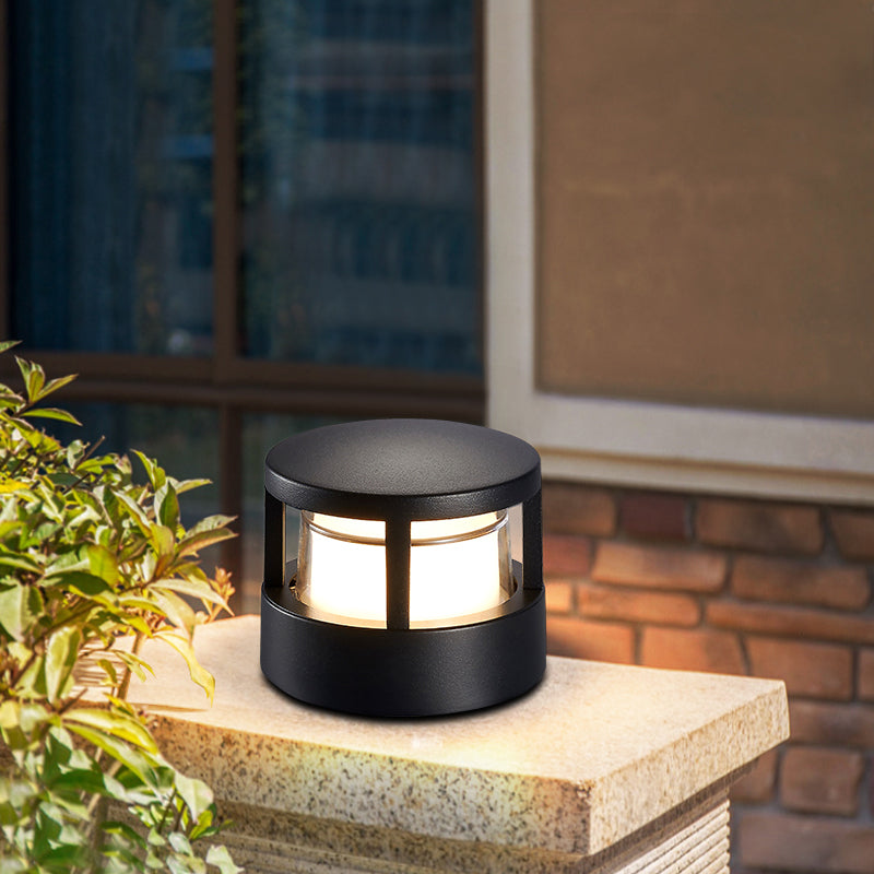 Contemporary Metal Pillar Lamp Circle Shape Outdoor Waterproof Light with Plastic Shade