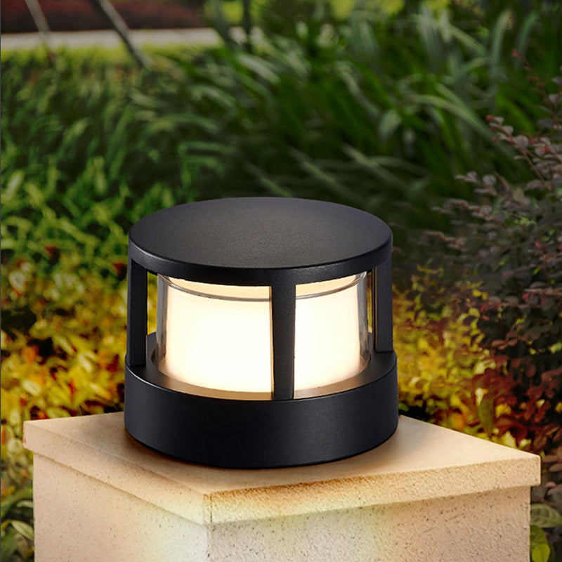 Contemporary Metal Pillar Lamp Circle Shape Outdoor Waterproof Light with Plastic Shade