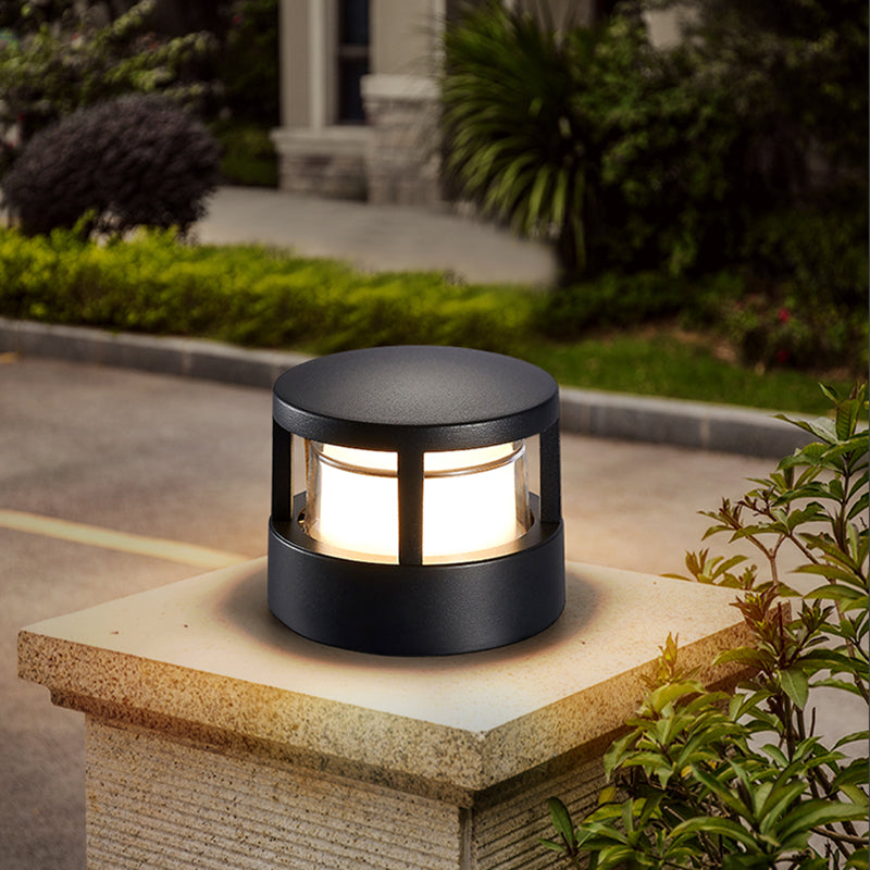 Contemporary Metal Pillar Lamp Circle Shape Outdoor Waterproof Light with Plastic Shade
