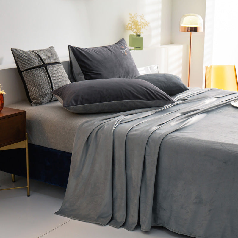 Modern Bed Sheet Set Winter Solid Color Fitted Sheet for Bedroom