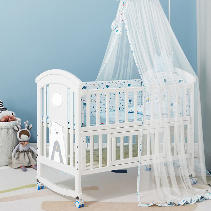 Solid Wood Contemporary Nursery Bed Rectangle Arched Crib with Guardrail