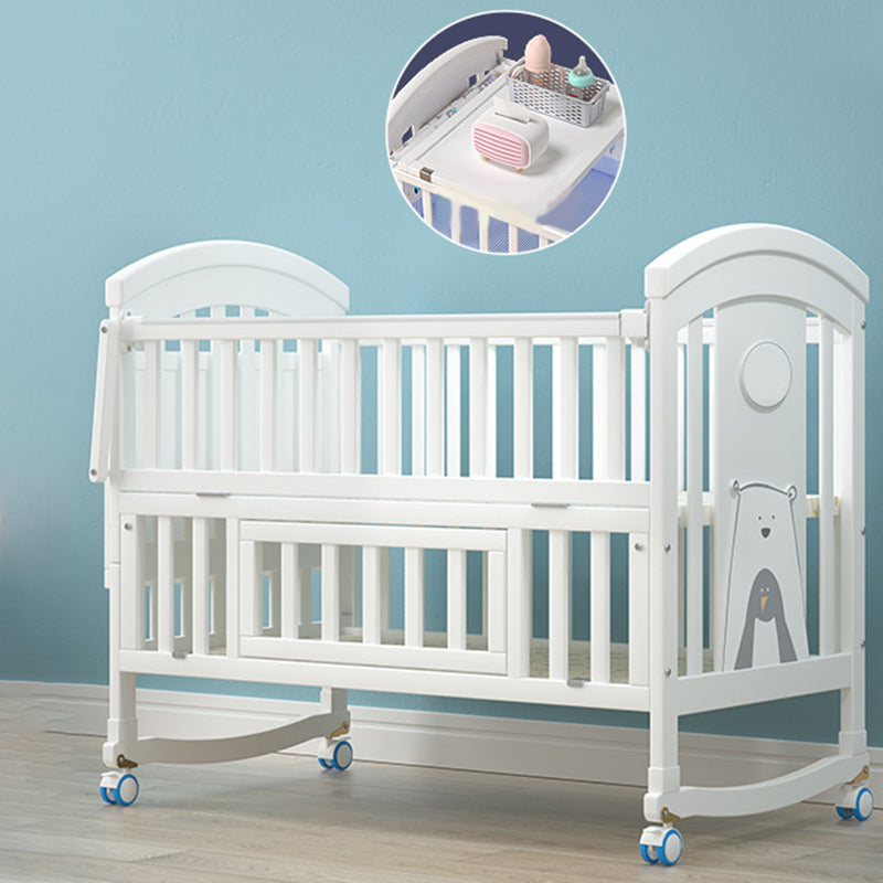 Solid Wood Contemporary Nursery Bed Rectangle Arched Crib with Guardrail