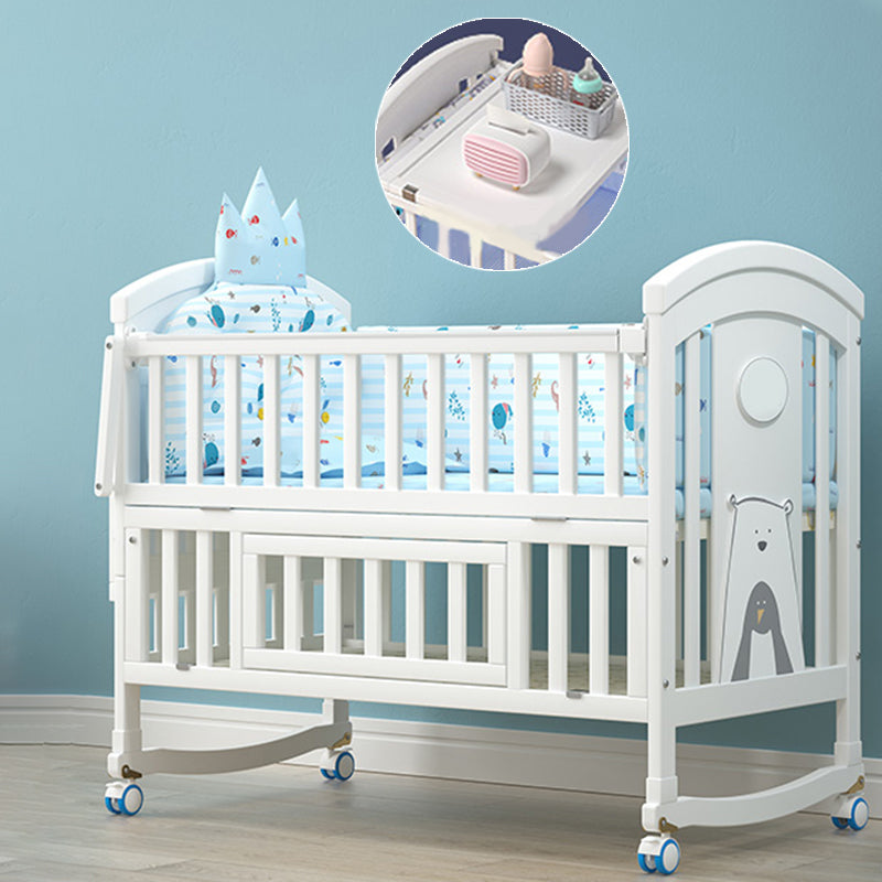 Solid Wood Contemporary Nursery Bed Rectangle Arched Crib with Guardrail