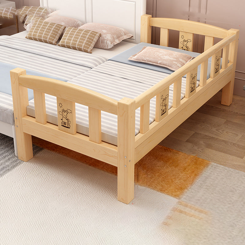 Glam Style Nursery Crib Nature Pine Wood Nursery Crib with Mattress and Guardrail