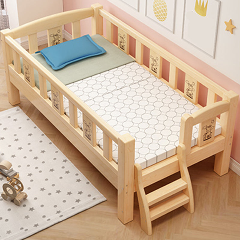 Glam Style Nursery Crib Nature Pine Wood Nursery Crib with Mattress and Guardrail