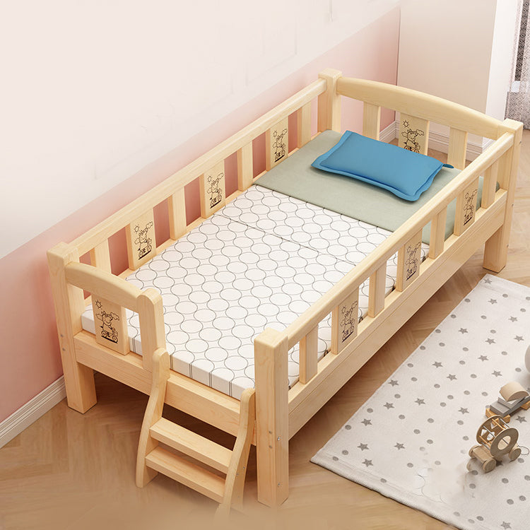 Glam Style Nursery Crib Nature Pine Wood Nursery Crib with Mattress and Guardrail