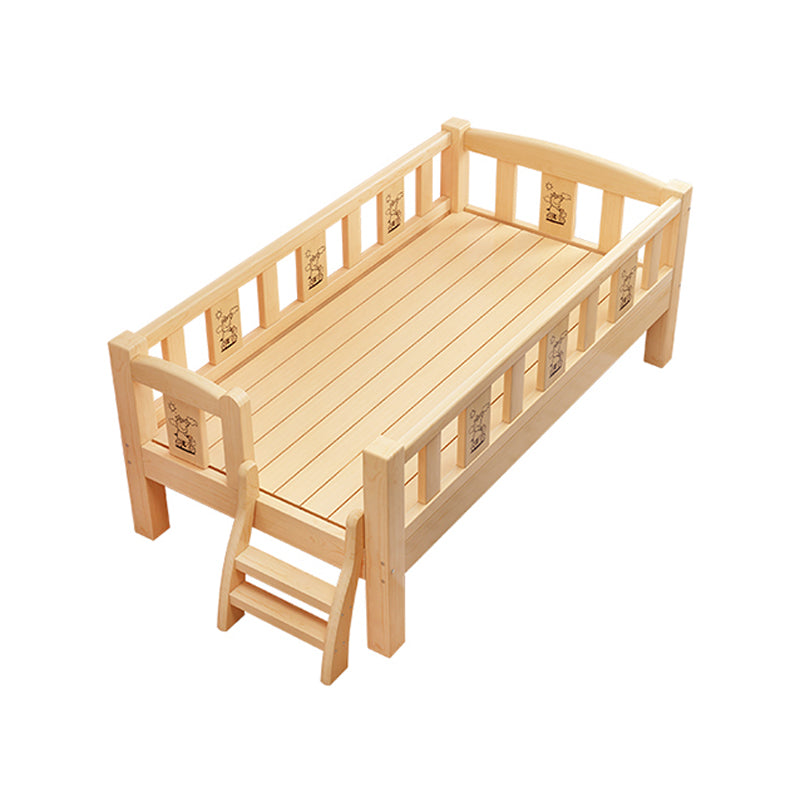 Glam Style Nursery Crib Nature Pine Wood Nursery Crib with Mattress and Guardrail