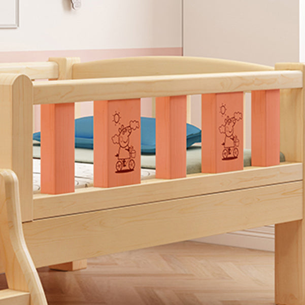 Glam Style Nursery Crib Nature Pine Wood Nursery Crib with Mattress and Guardrail