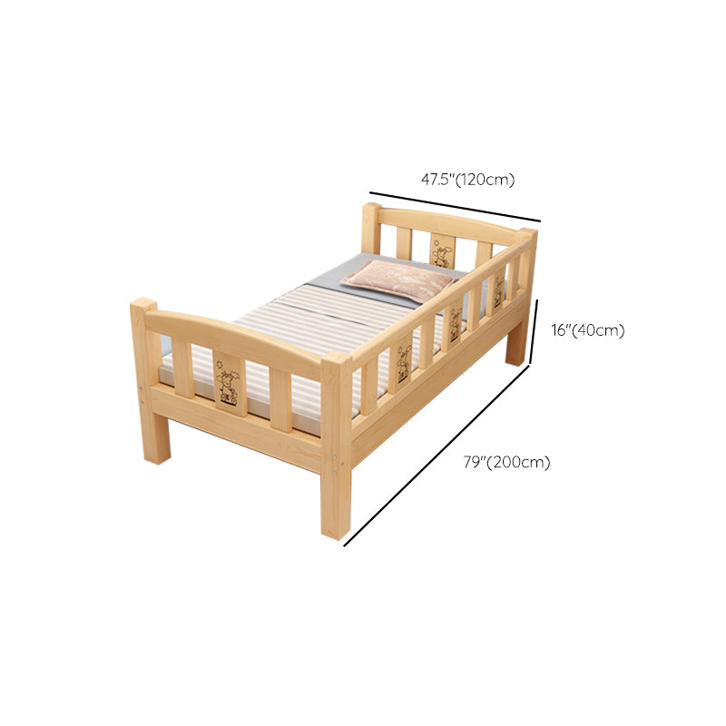 Glam Style Nursery Crib Nature Pine Wood Nursery Crib with Mattress and Guardrail