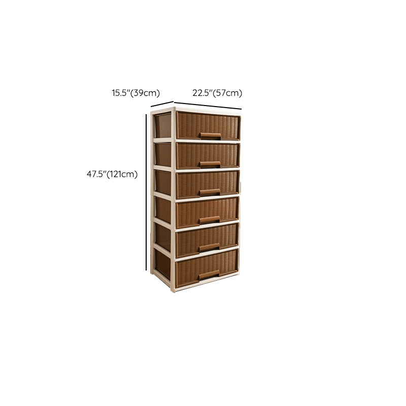 Contemporary Brown Plastic Vertical Kids Nightstand with 2/3/4/5/6 Drawers