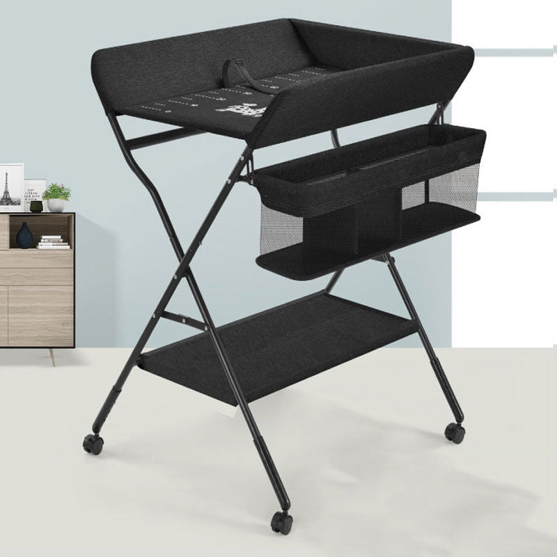 Portable Changing Table Metal Frame with Storage Basket and Safety Belt