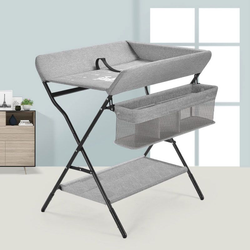 Portable Changing Table Metal Frame with Storage Basket and Safety Belt