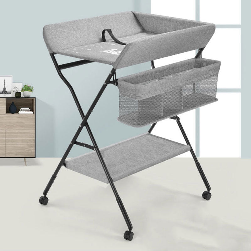 Portable Changing Table Metal Frame with Storage Basket and Safety Belt
