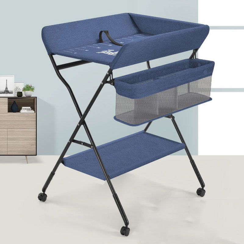 Portable Changing Table Metal Frame with Storage Basket and Safety Belt