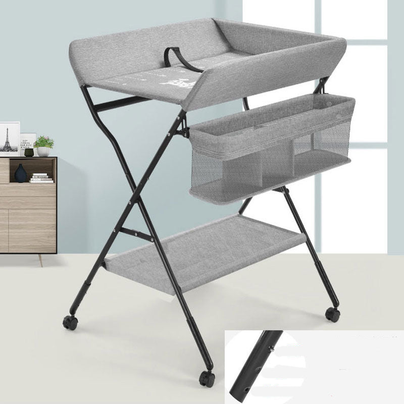 Portable Changing Table Metal Frame with Storage Basket and Safety Belt