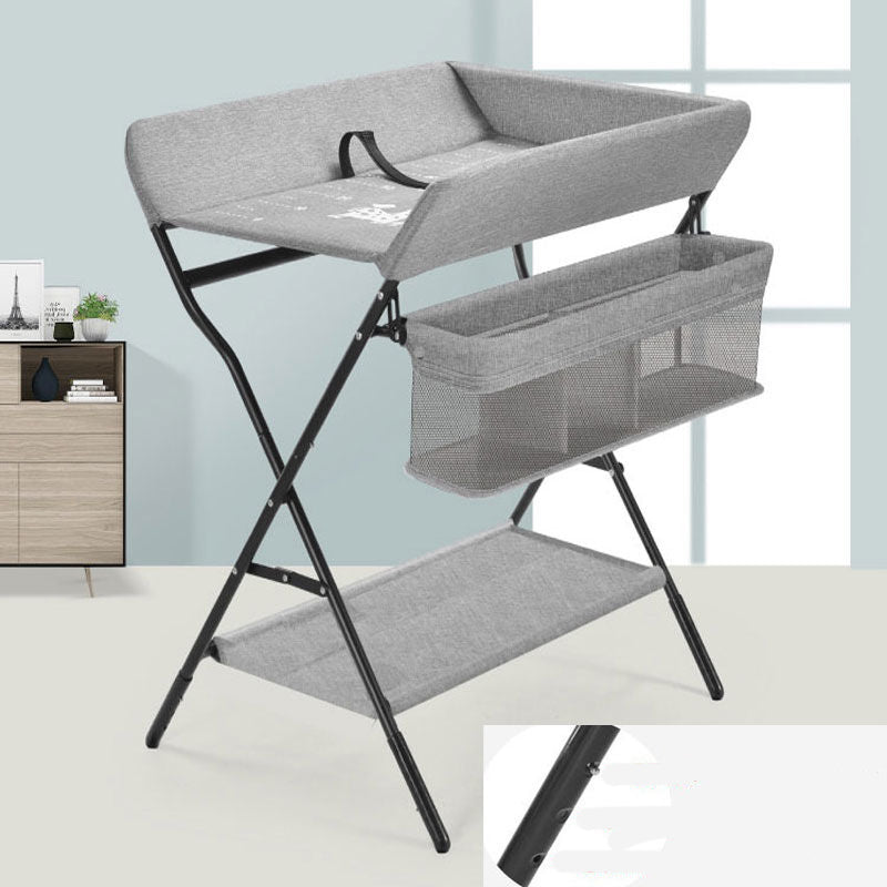 Portable Changing Table Metal Frame with Storage Basket and Safety Belt