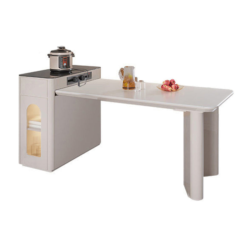 White Rectangle Dining Table Double Pedestal Table for Kitchen Dining Room