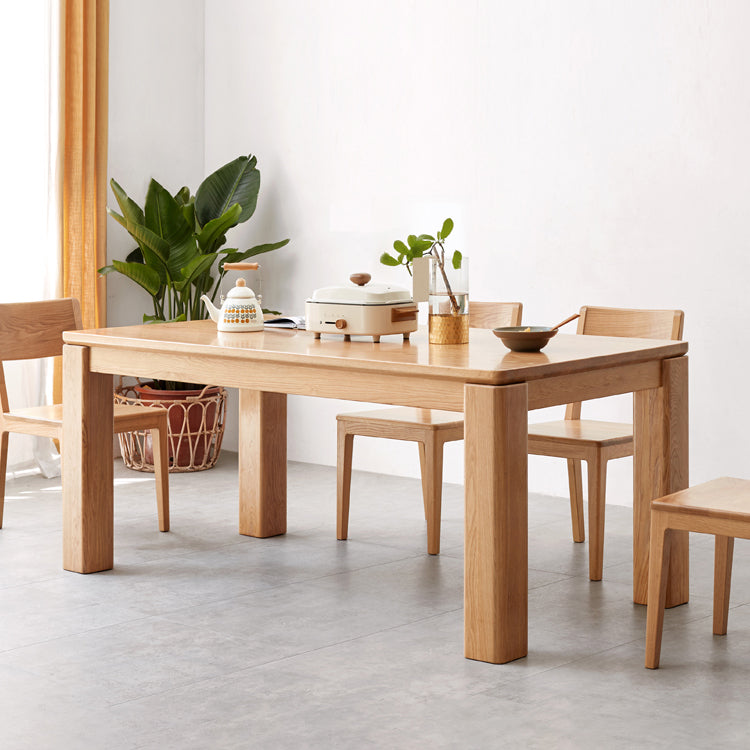 Rectangle 4 Legs Dining Table Solid Wood Dining Table in Natural and Walnut