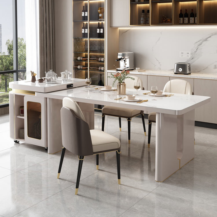 Rectangle Double Pedestal Dining Table Stone and Wood Dining Table