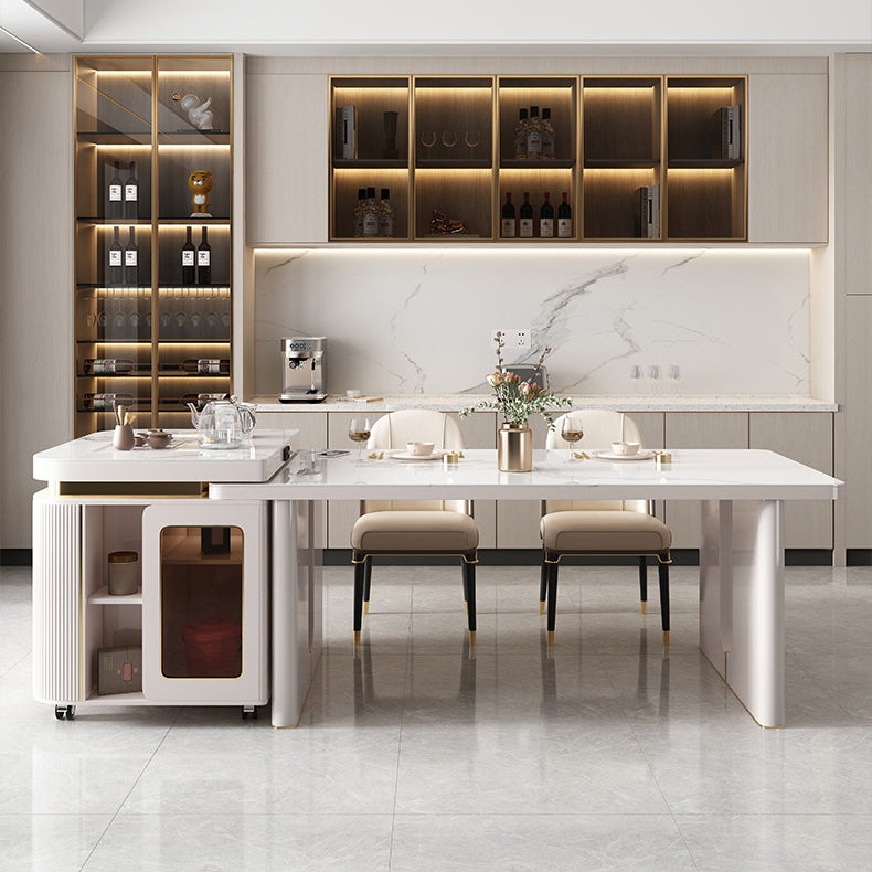 Rectangle Double Pedestal Dining Table Stone and Wood Dining Table