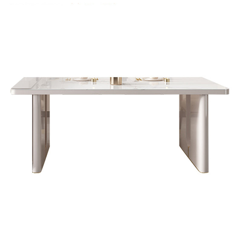 Rectangle Double Pedestal Dining Table Stone and Wood Dining Table