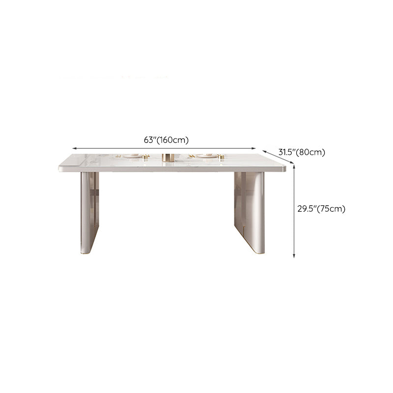 Rectangle Double Pedestal Dining Table Stone and Wood Dining Table