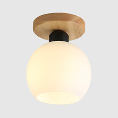 One Bulb Ceiling Lighting Industrial Globe/Cylinder Frosted Glass Semi Flush Mount Light in Black for Foyer