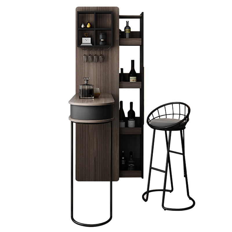 Brown Bar Pub Table Set 2/3 Pcs Wood and Metal Bar Table and Stools