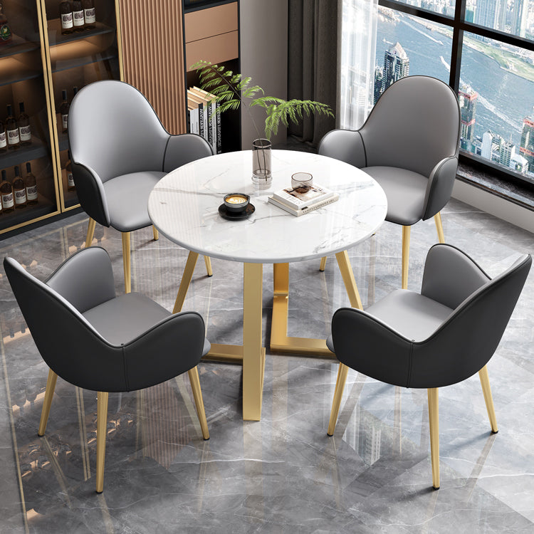 Glam Stone Furniture Set of 5 Round Shape Dinette Table with Upholstered Chair