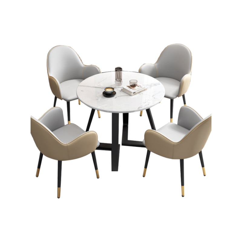 Glam Stone Furniture Set of 5 Round Shape Dinette Table with Upholstered Chair