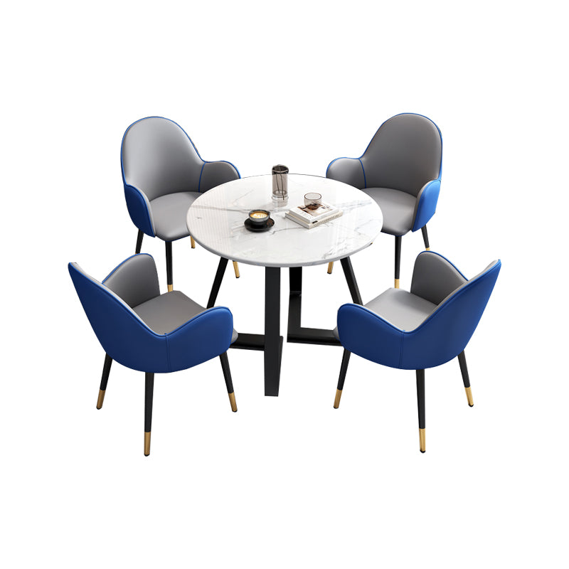 Glam Stone Furniture Set of 5 Round Shape Dinette Table with Upholstered Chair