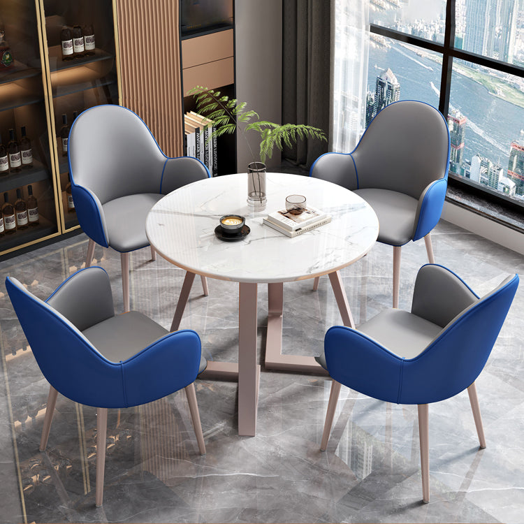 Glam Stone Furniture Set of 5 Round Shape Dinette Table with Upholstered Chair