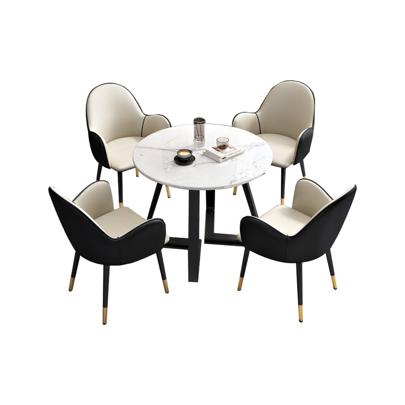 Glam Stone Furniture Set of 5 Round Shape Dinette Table with Upholstered Chair