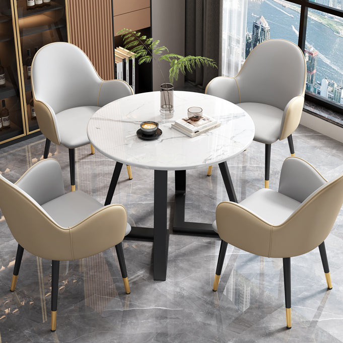 Glam Stone Furniture Set of 5 Round Shape Dinette Table with Upholstered Chair